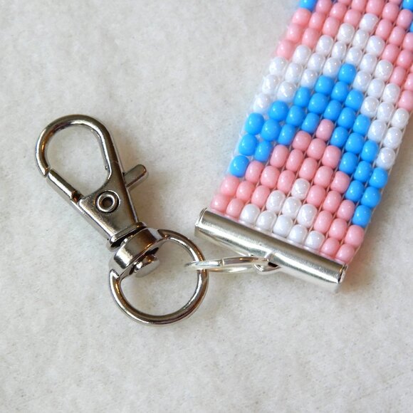 Transgender Pride bead keychain, handmade, 30% to charity - Picture 3 of 4